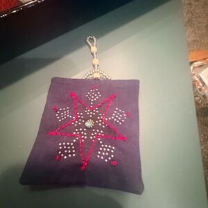 Embroidered Star ornament with Beaded Hanging cord